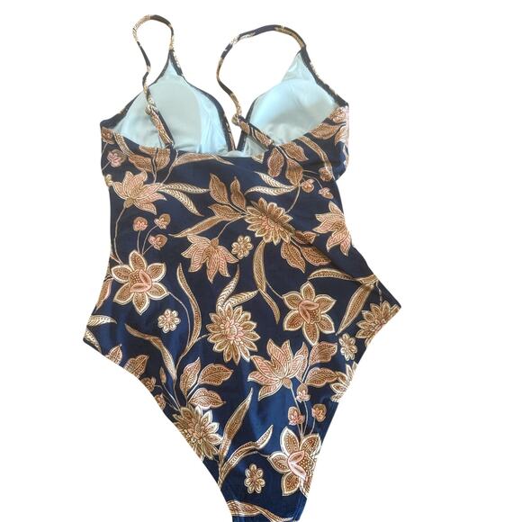 Floral Swimsuit Womens Large Blue Pink One Piece Bathing Suit Adjustable Straps - Picture 2 of 2